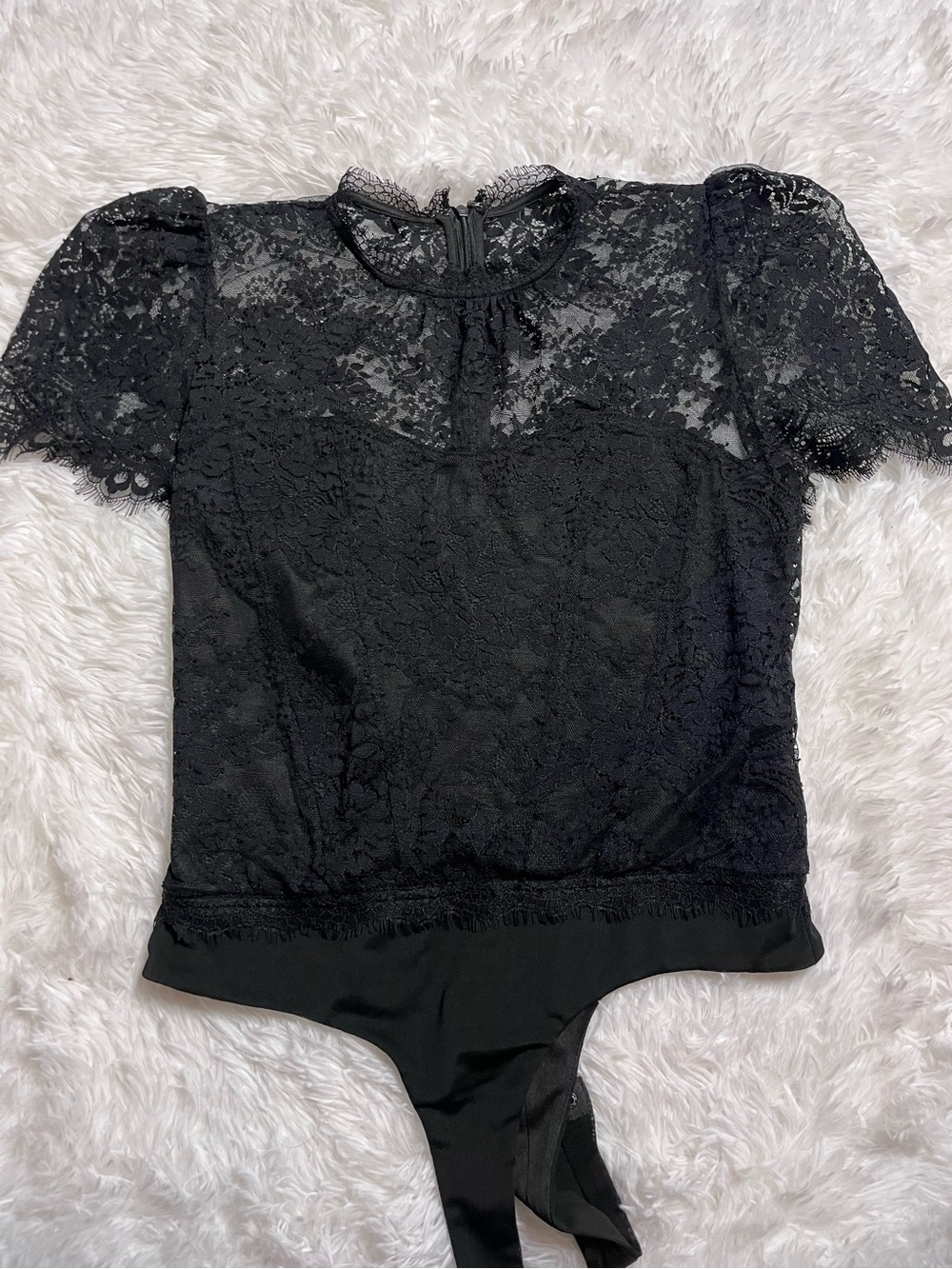 Fate Black Lace Short Sleeve High-Neck Bodysuit